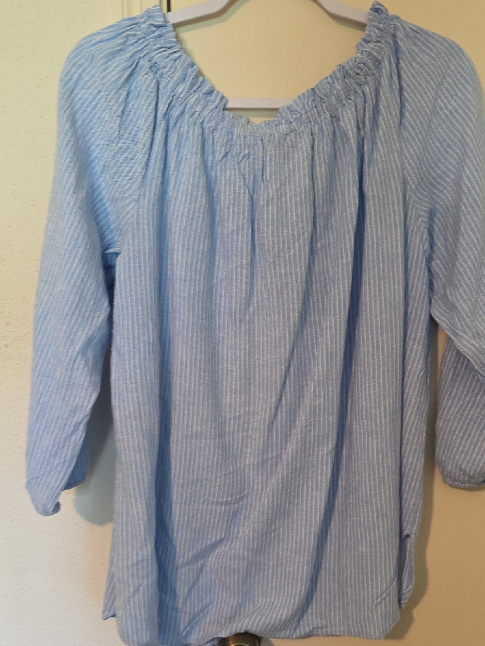 Jones New York Light Blue and White Striped Women's Blouse